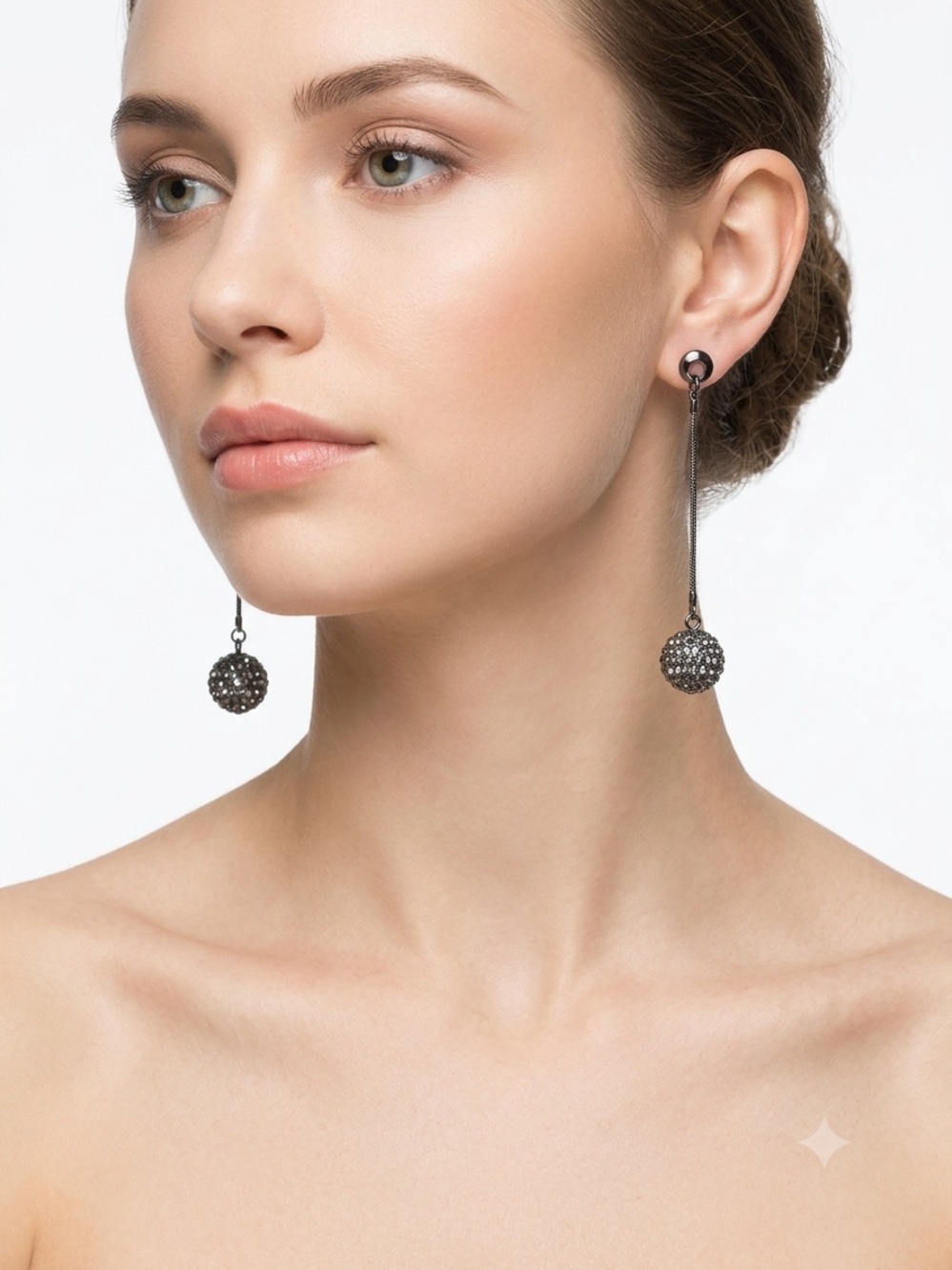 Gunmetal Drop Ball Long Earrings - Women Jewelry